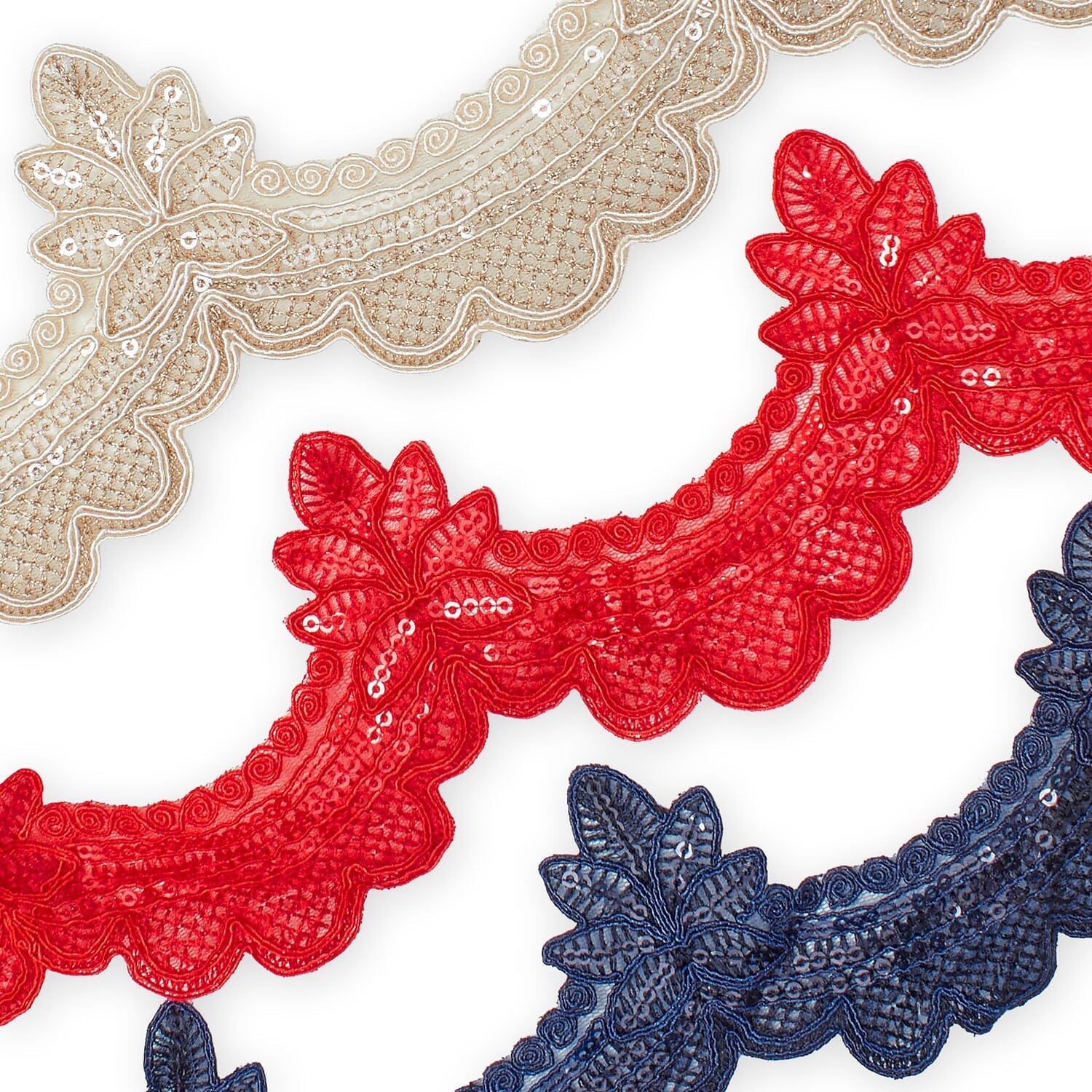 Swirly Flower Corded Sequin Embroidery On 3 & 1/2 Inch Scalloped Mesh Lace Trim