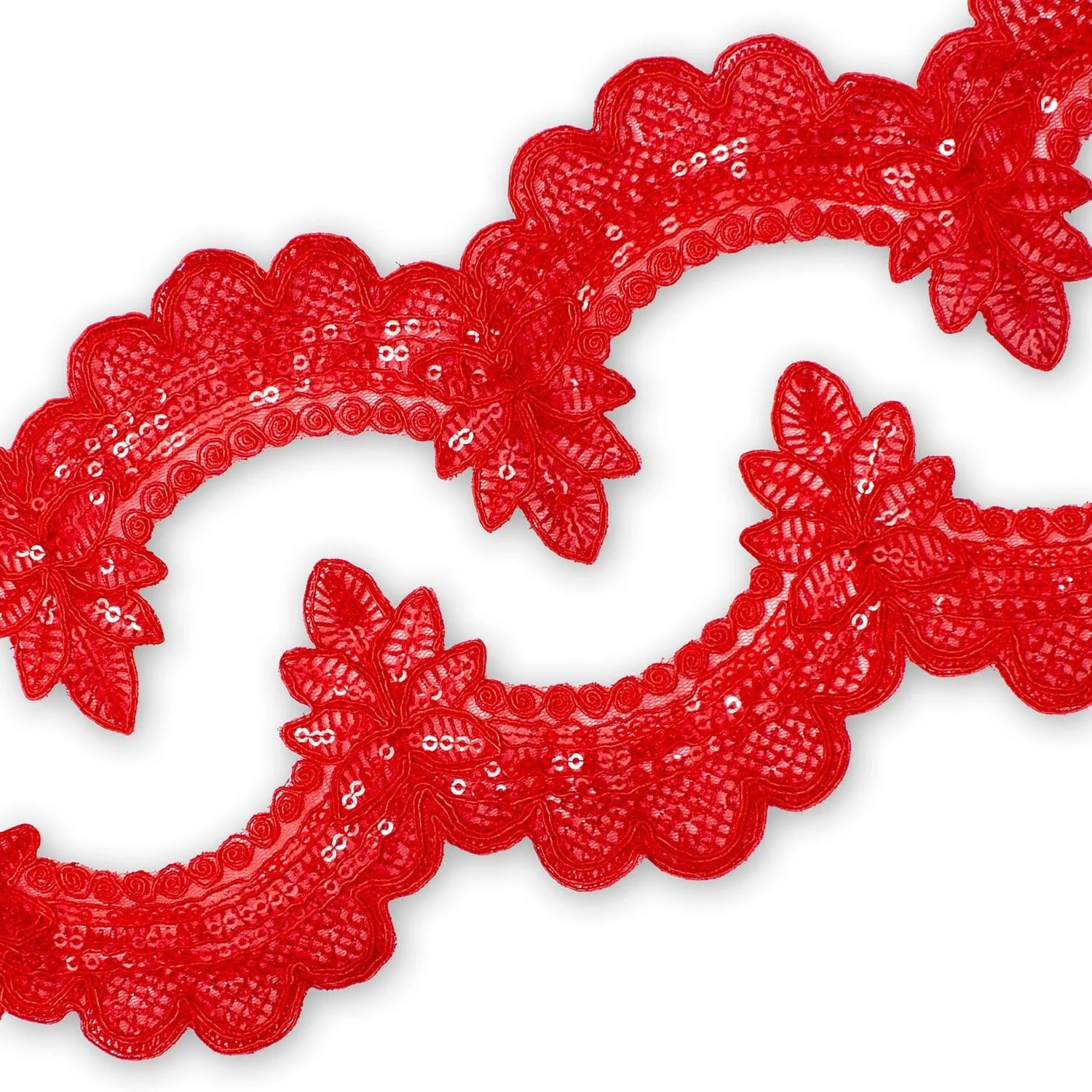 Swirly Flower Corded Sequin Embroidery On 3 & 1/2 Inch Scalloped Mesh Lace Trim - Image 11