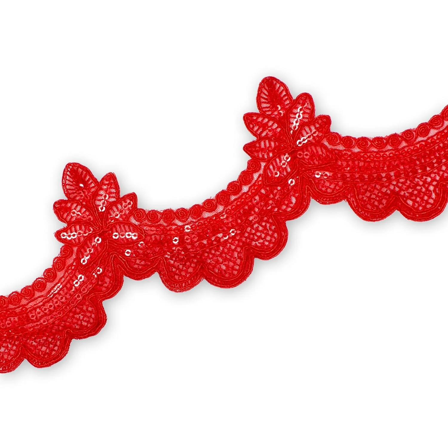 Swirly Flower Corded Sequin Embroidery On 3 & 1/2 Inch Scalloped Mesh Lace Trim - Image 12