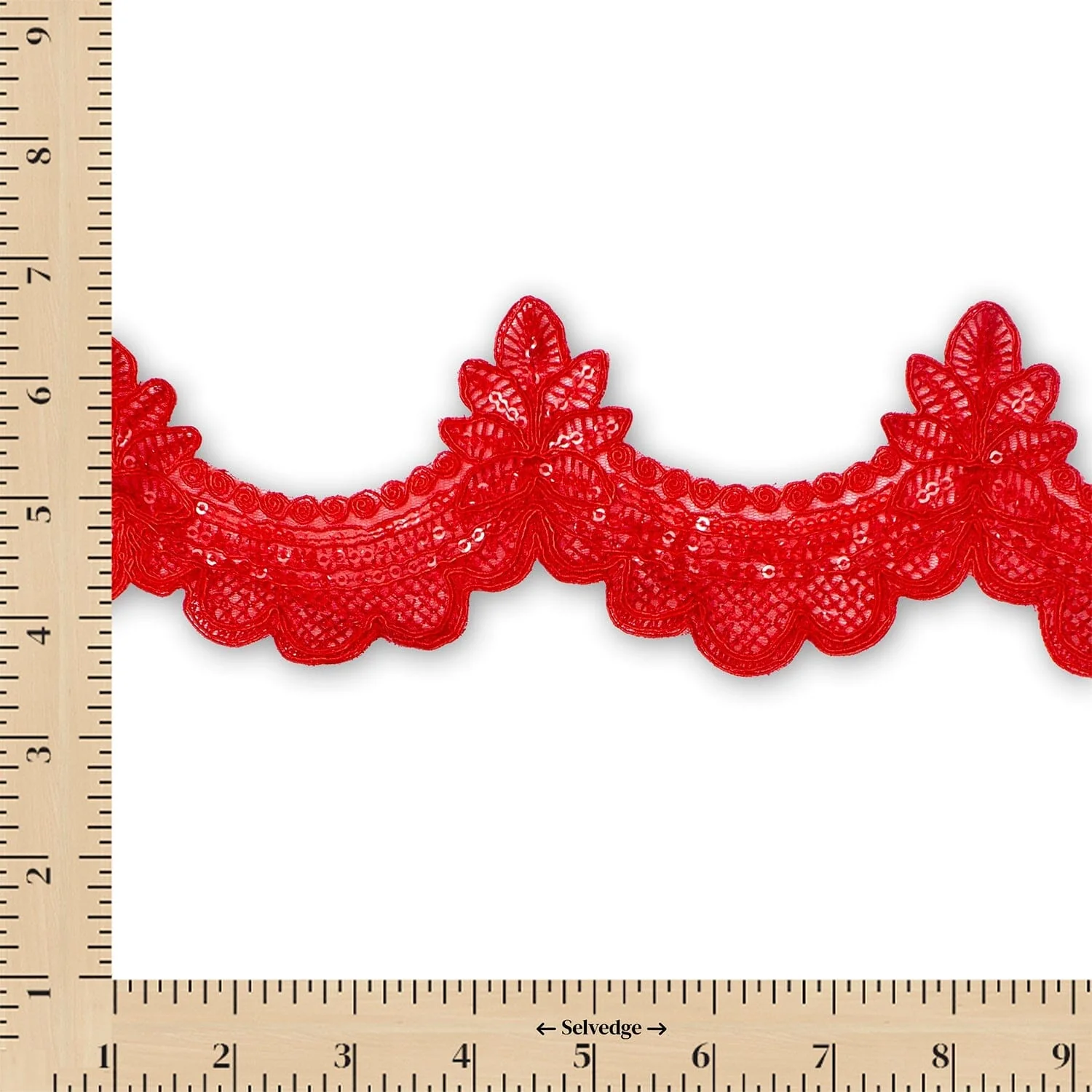 Swirly Flower Corded Sequin Embroidery On 3 & 1/2 Inch Scalloped Mesh Lace Trim - Image 13