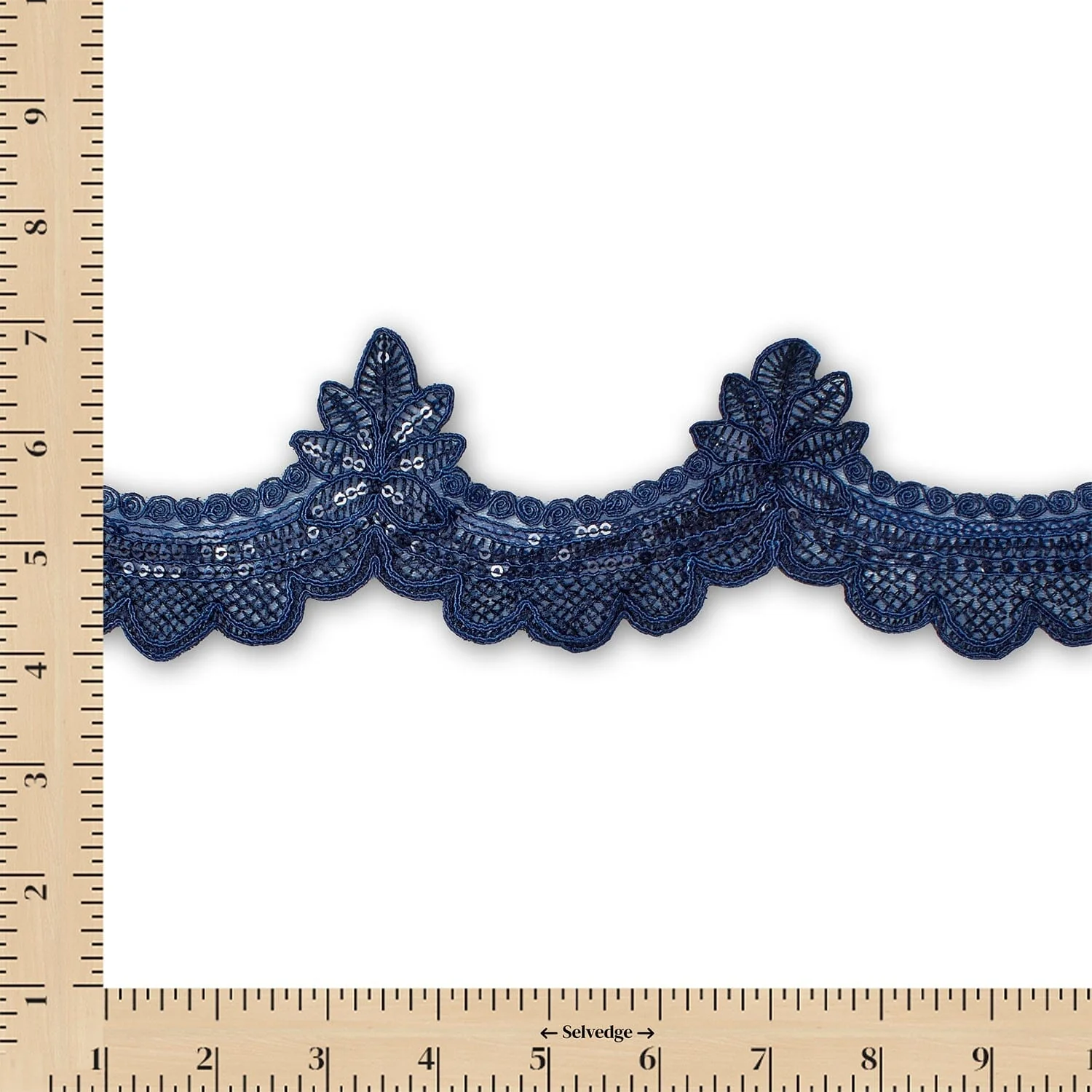 Swirly Flower Corded Sequin Embroidery On 3 & 1/2 Inch Scalloped Mesh Lace Trim - Image 16