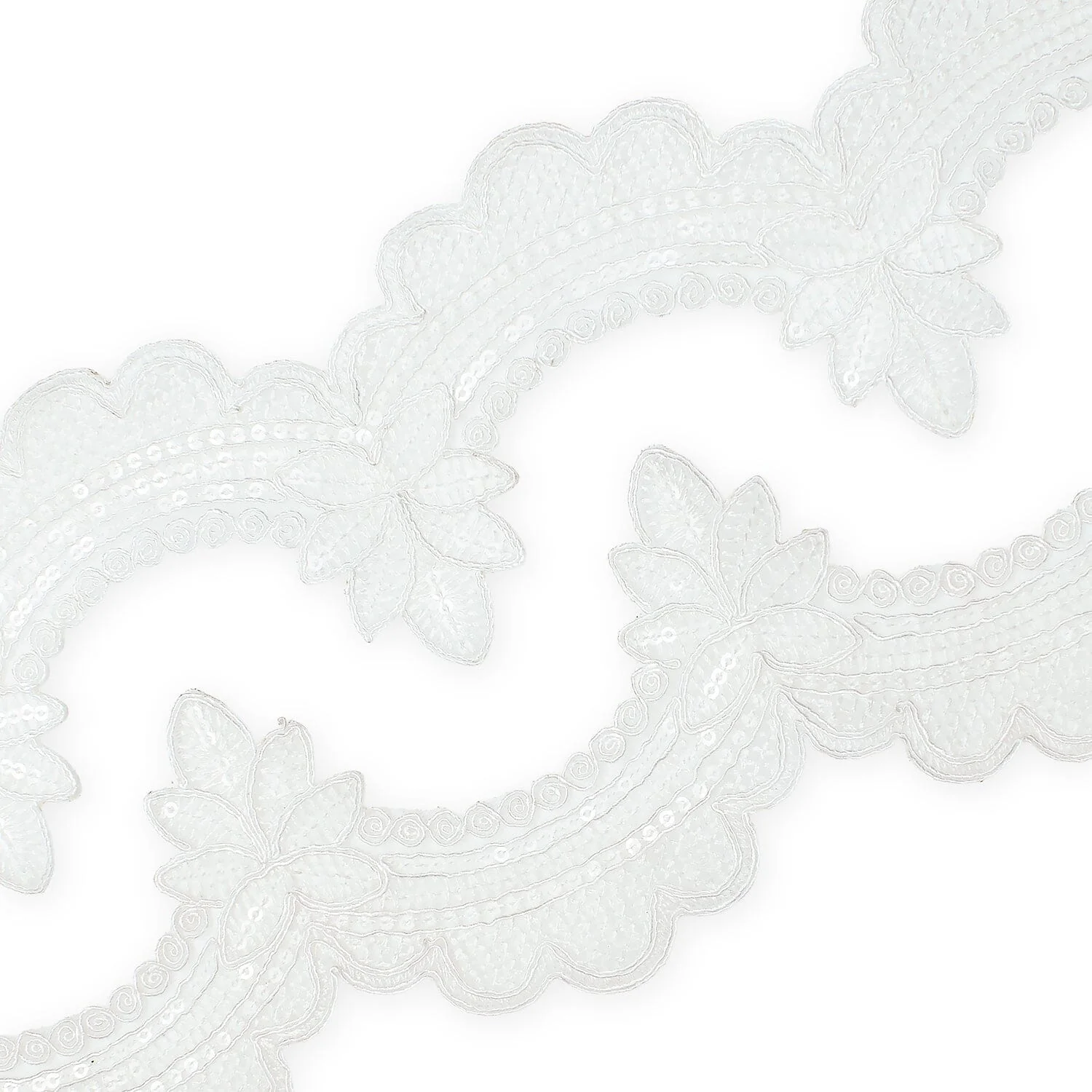 Swirly Flower Corded Sequin Embroidery On 3 & 1/2 Inch Scalloped Mesh Lace Trim - Image 2