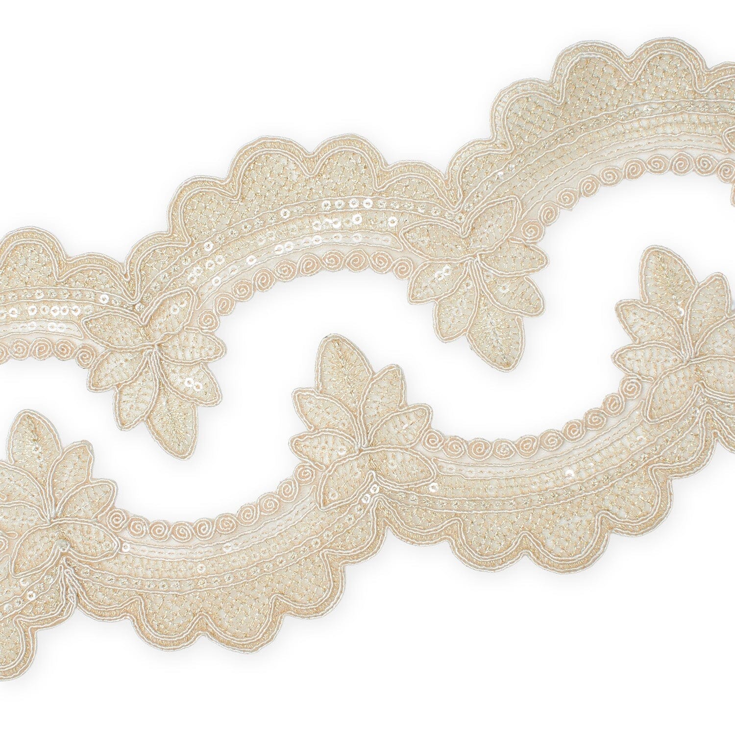 Swirly Flower Corded Sequin Embroidery On 3 & 1/2 Inch Scalloped Mesh Lace Trim - Image 5