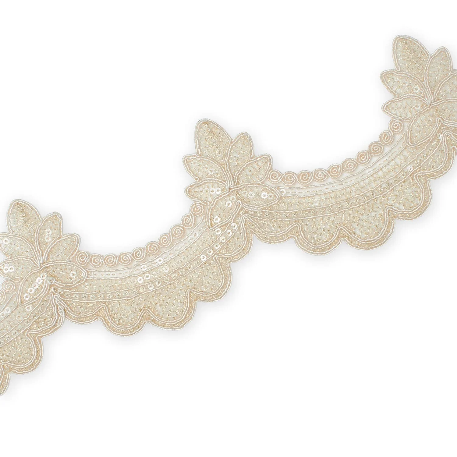 Swirly Flower Corded Sequin Embroidery On 3 & 1/2 Inch Scalloped Mesh Lace Trim - Image 6