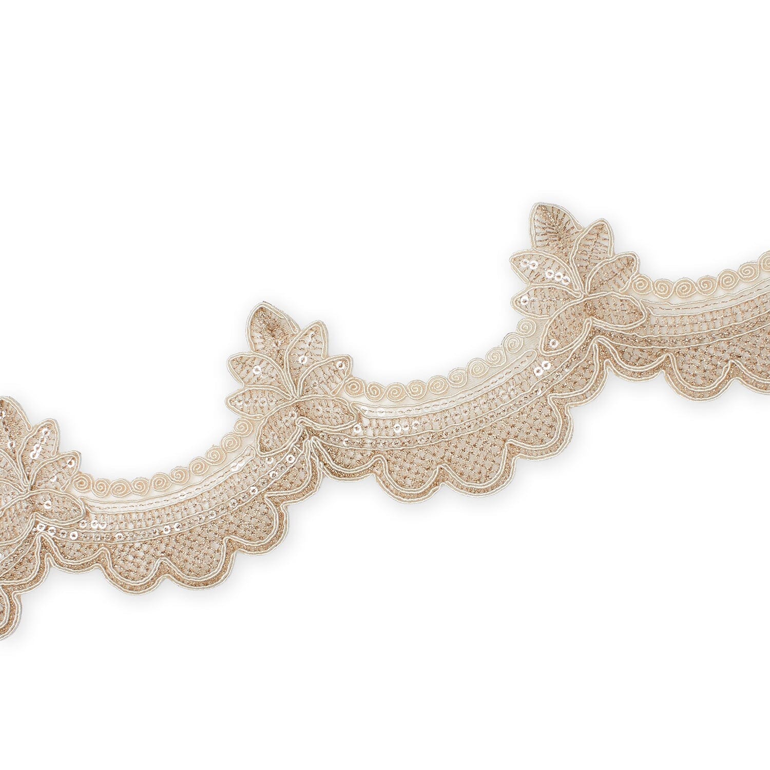Swirly Flower Corded Sequin Embroidery On 3 & 1/2 Inch Scalloped Mesh Lace Trim - Image 9