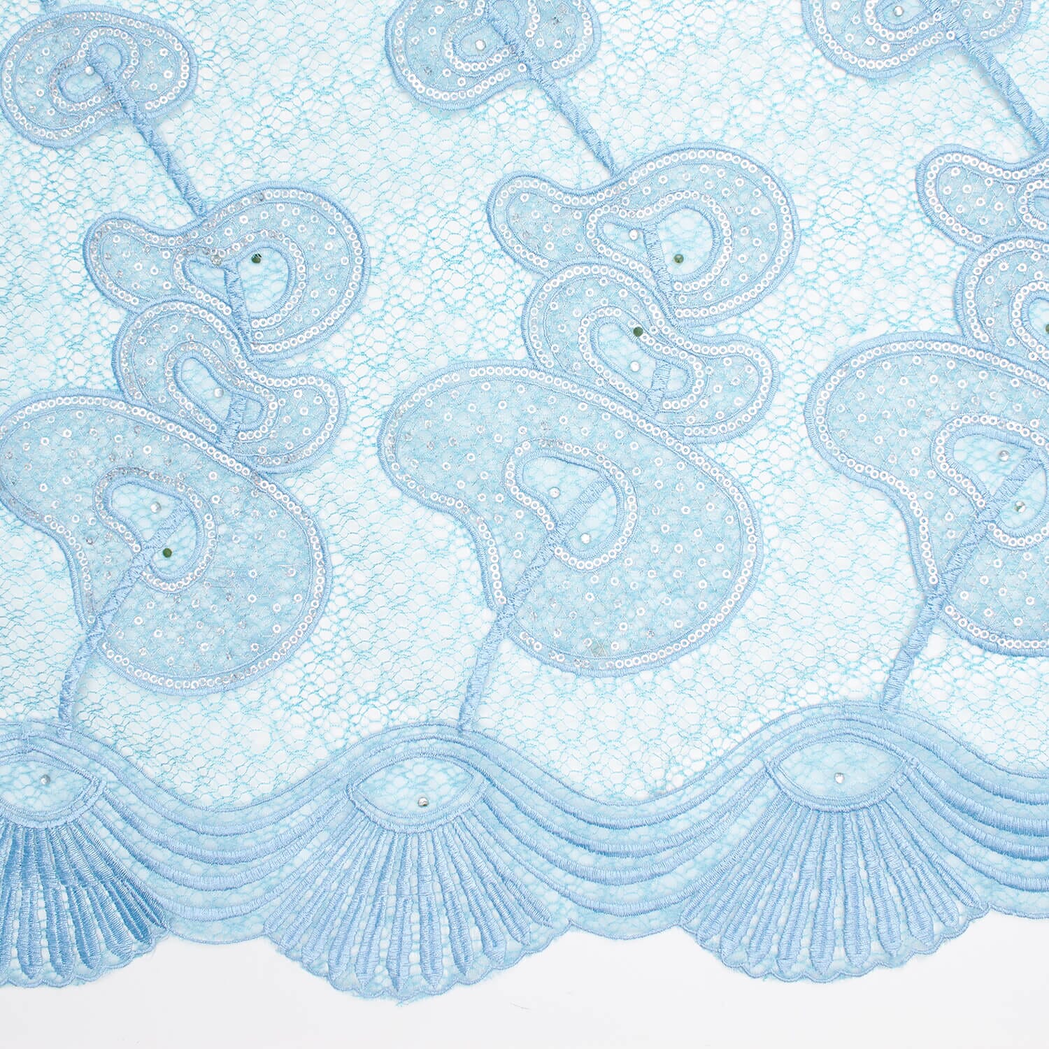 Turquoise Corded Rings Sequins Embroidery Chemical Mesh - Image 3