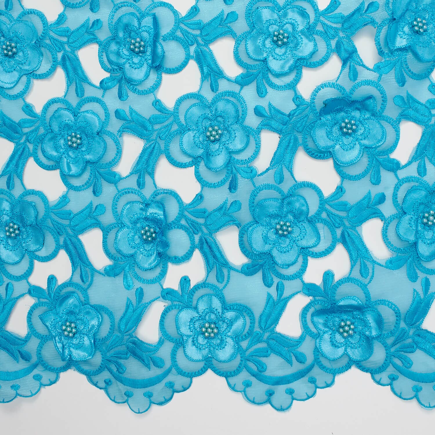 Turquoise Floral Embroidery on Turquoise Organza Lace - Image 3