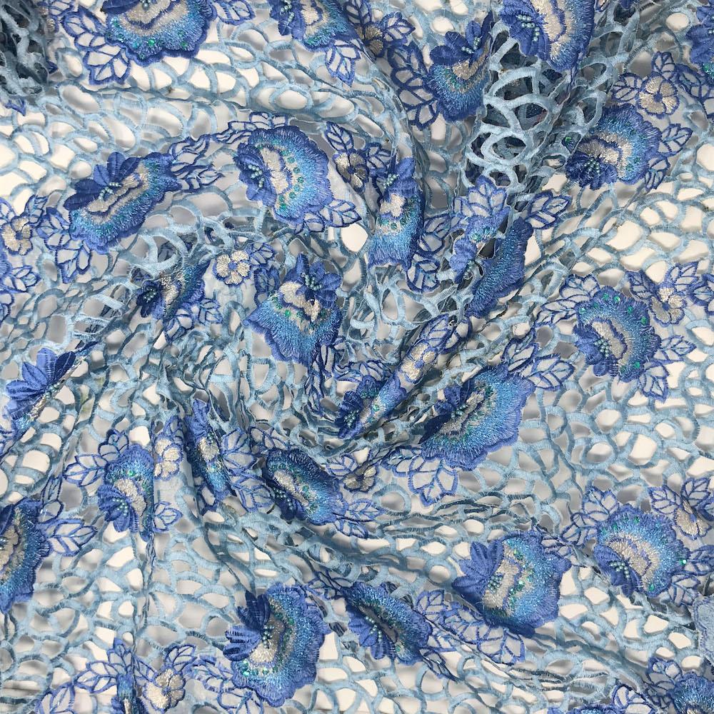 Turquoise Floral Sprout Patch Organza Beaded Lace - Image 2