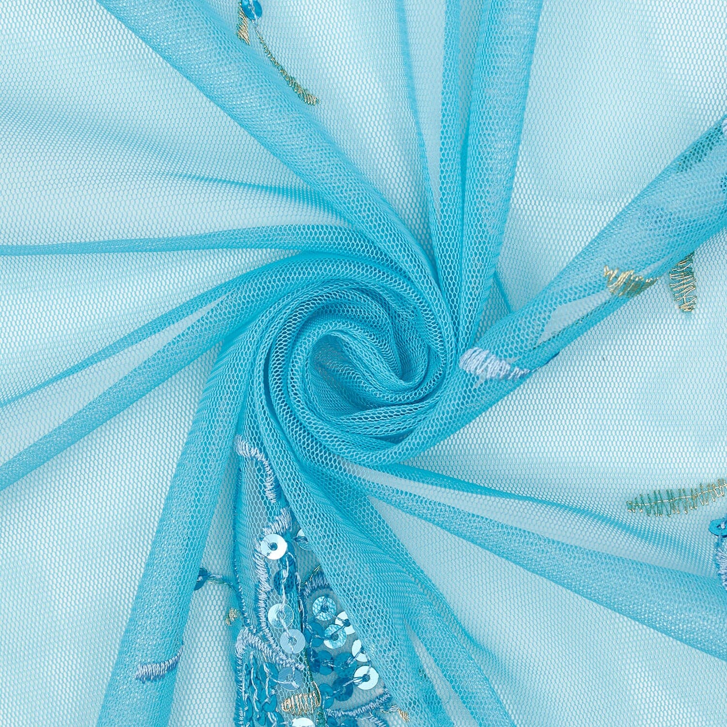 Turquoise Trillium Sequin Embroidered Mesh - Image 2