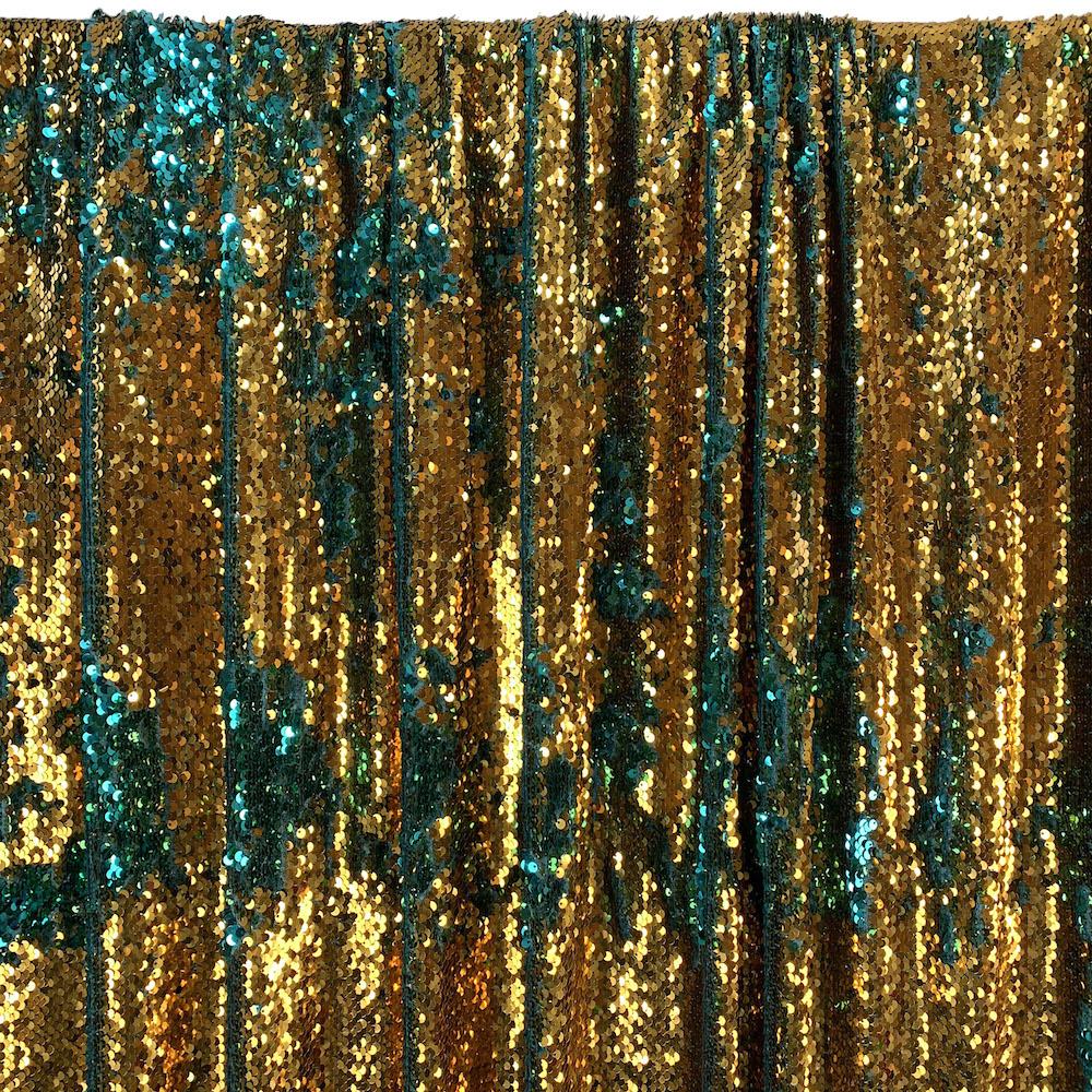 Two-Sided Reversible Sequins Rod Pocket Curtains -  Gold / Turquoise - Image 2