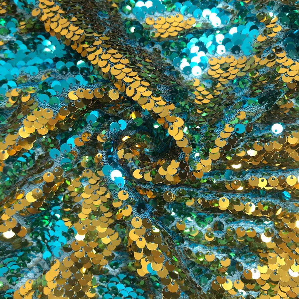 Two-Sided Reversible Sequins Rod Pocket Curtains -  Gold / Turquoise - Image 4