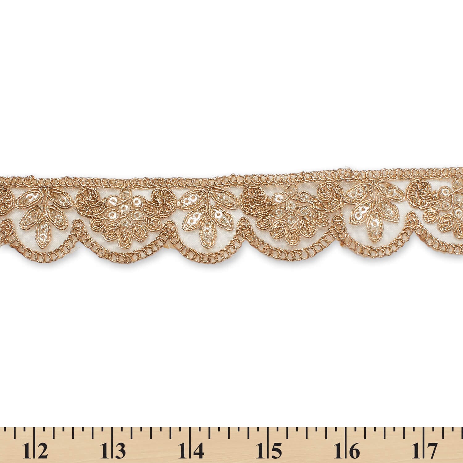 1.25 Inch Vine Sequined Metallic Corded Scalloped Mesh Lace Trim - Image 10