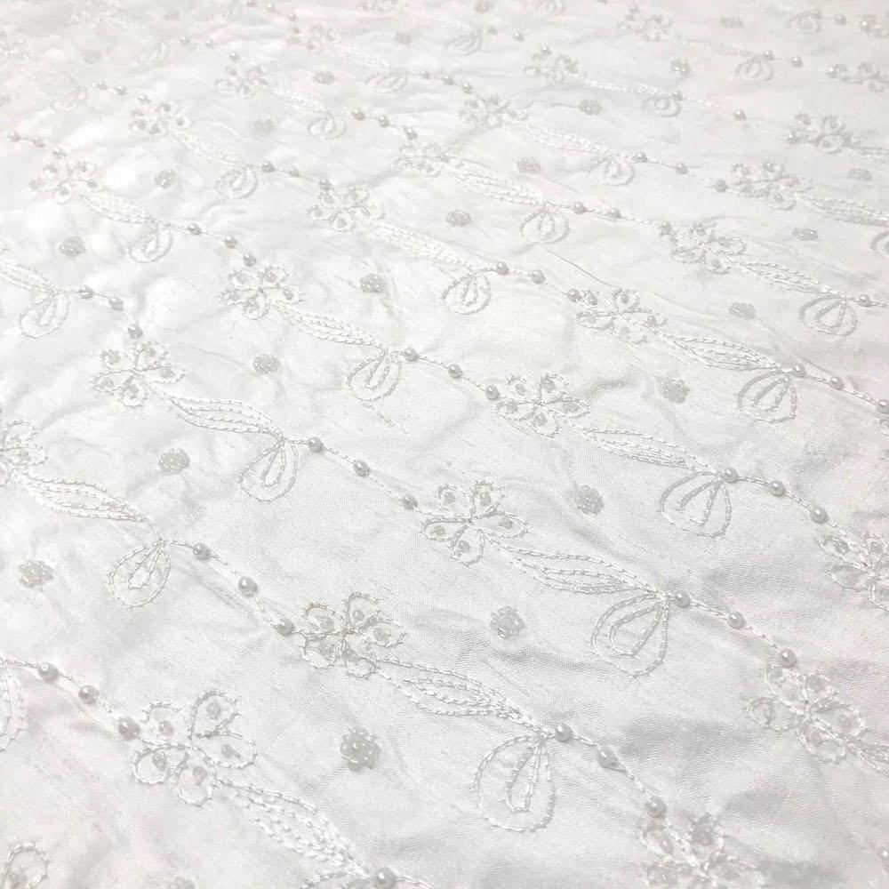 White Bridal Daisy Loop Silk Dupioni with Pearls (45 Inch) - Image 2