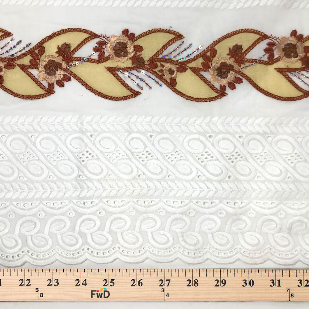 White Spiral Striped Floral Embroidery w/ Sequins - Image 3