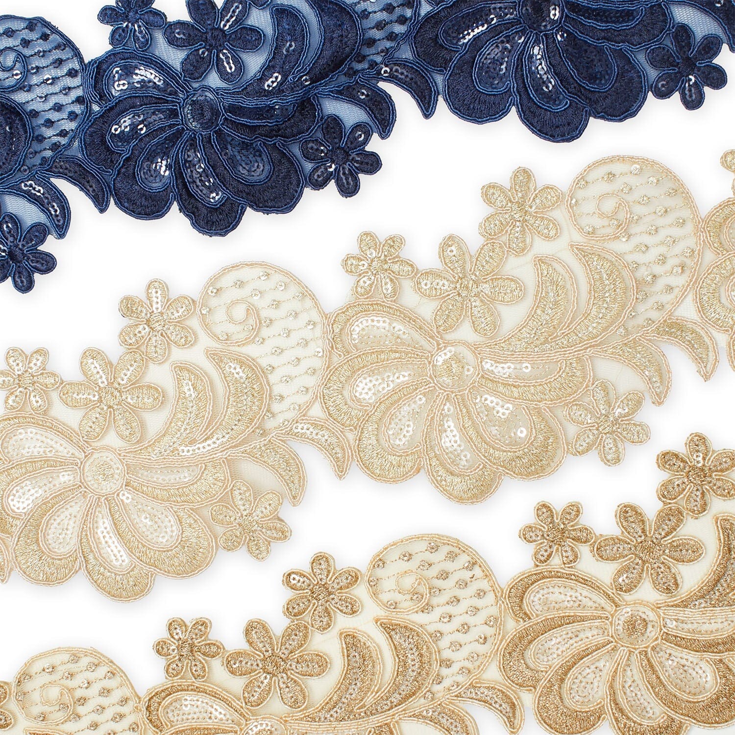 Wild Flower Corded Sequin Embroidery On 4 Inch Scalloped Mesh Lace Trim