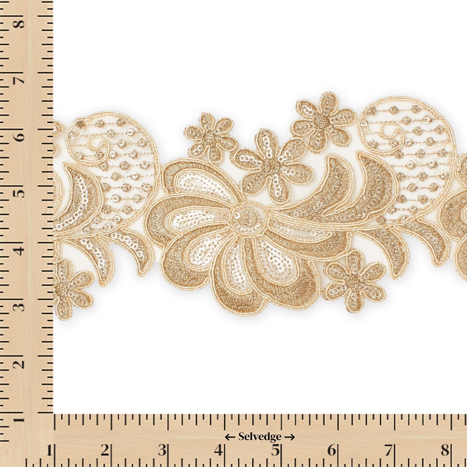 Wild Flower Corded Sequin Embroidery On 4 Inch Scalloped Mesh Lace Trim - Image 10