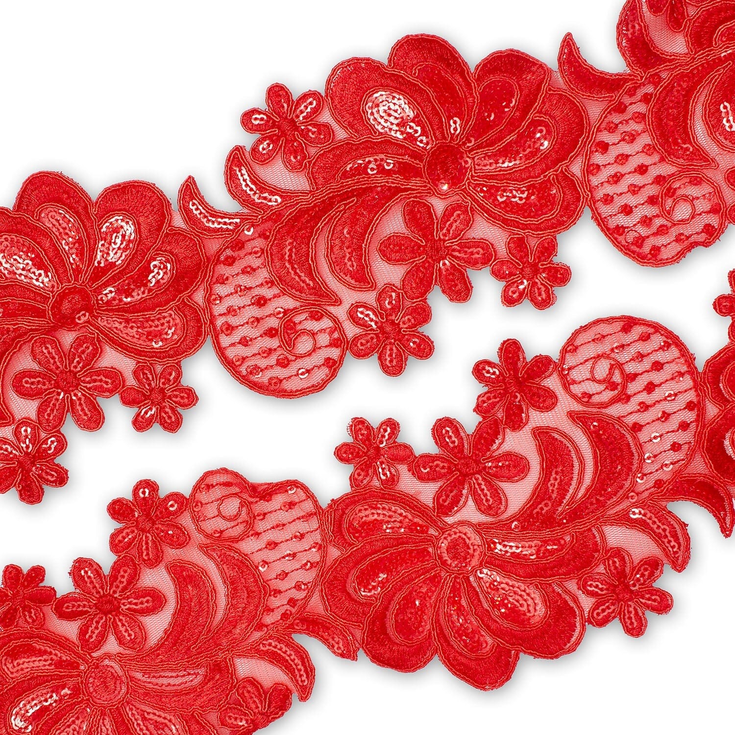 Wild Flower Corded Sequin Embroidery On 4 Inch Scalloped Mesh Lace Trim - Image 11