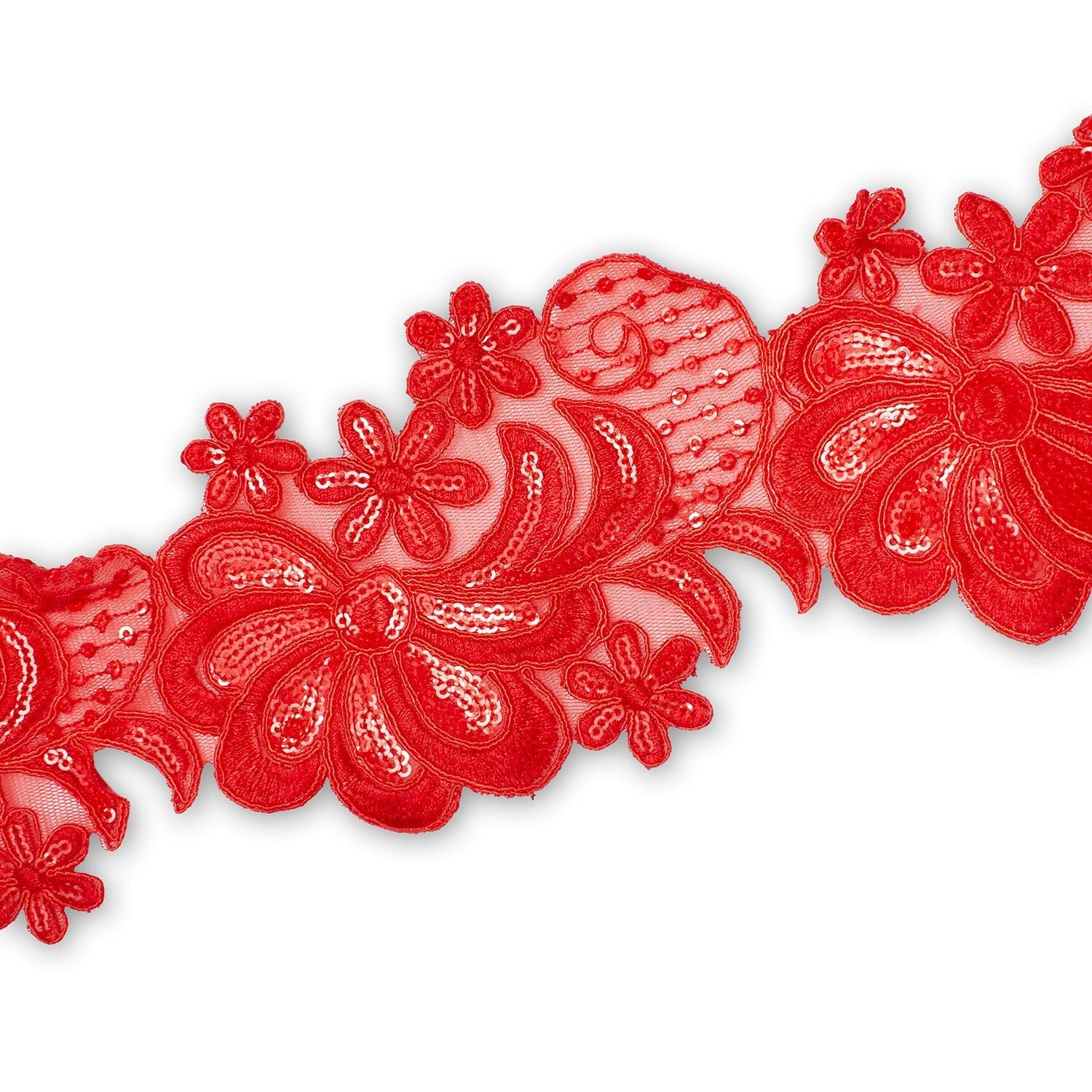 Wild Flower Corded Sequin Embroidery On 4 Inch Scalloped Mesh Lace Trim - Image 12