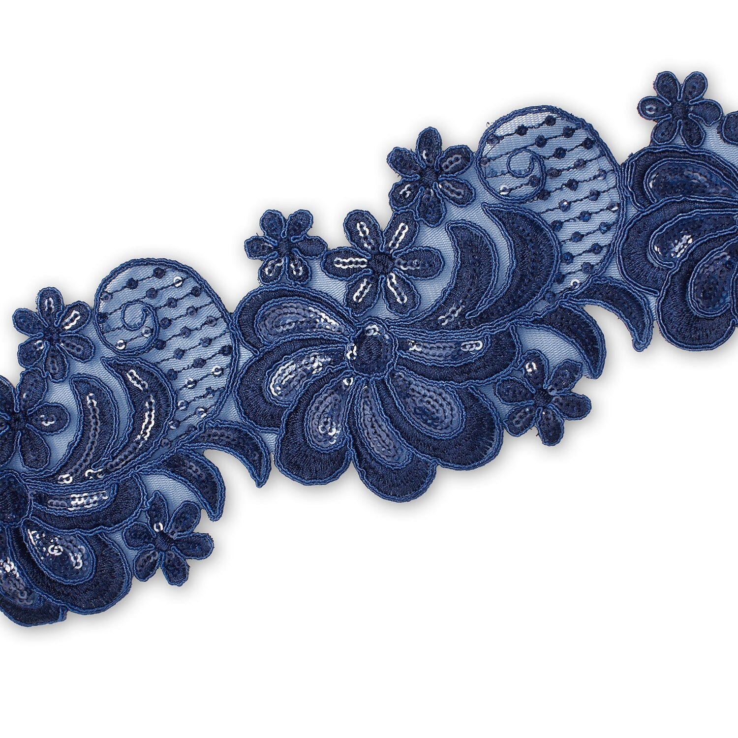 Wild Flower Corded Sequin Embroidery On 4 Inch Scalloped Mesh Lace Trim - Image 15