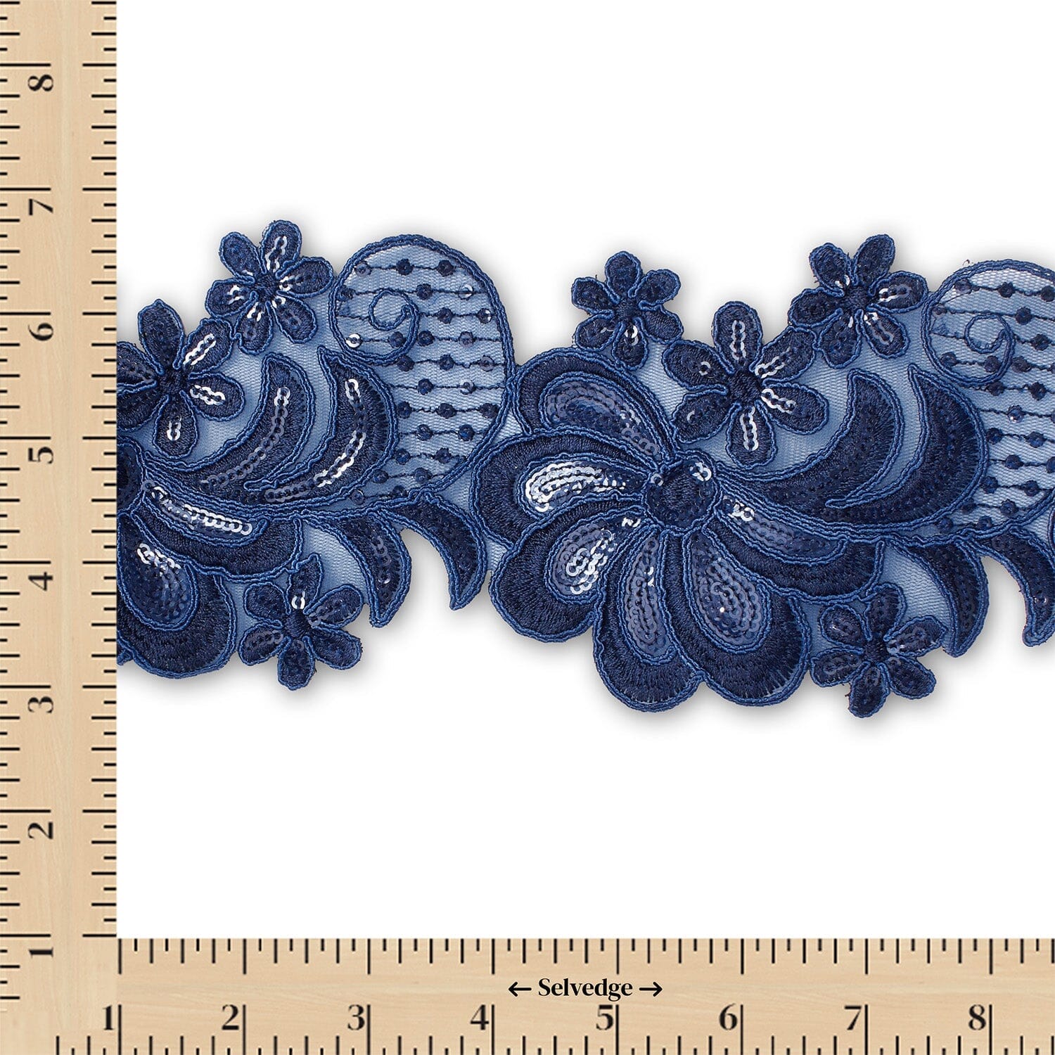 Wild Flower Corded Sequin Embroidery On 4 Inch Scalloped Mesh Lace Trim - Image 16