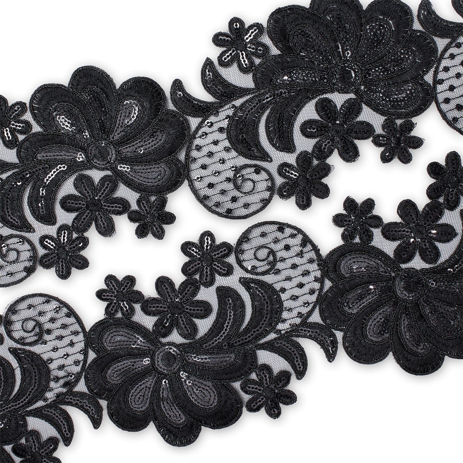 Wild Flower Corded Sequin Embroidery On 4 Inch Scalloped Mesh Lace Trim - Image 17