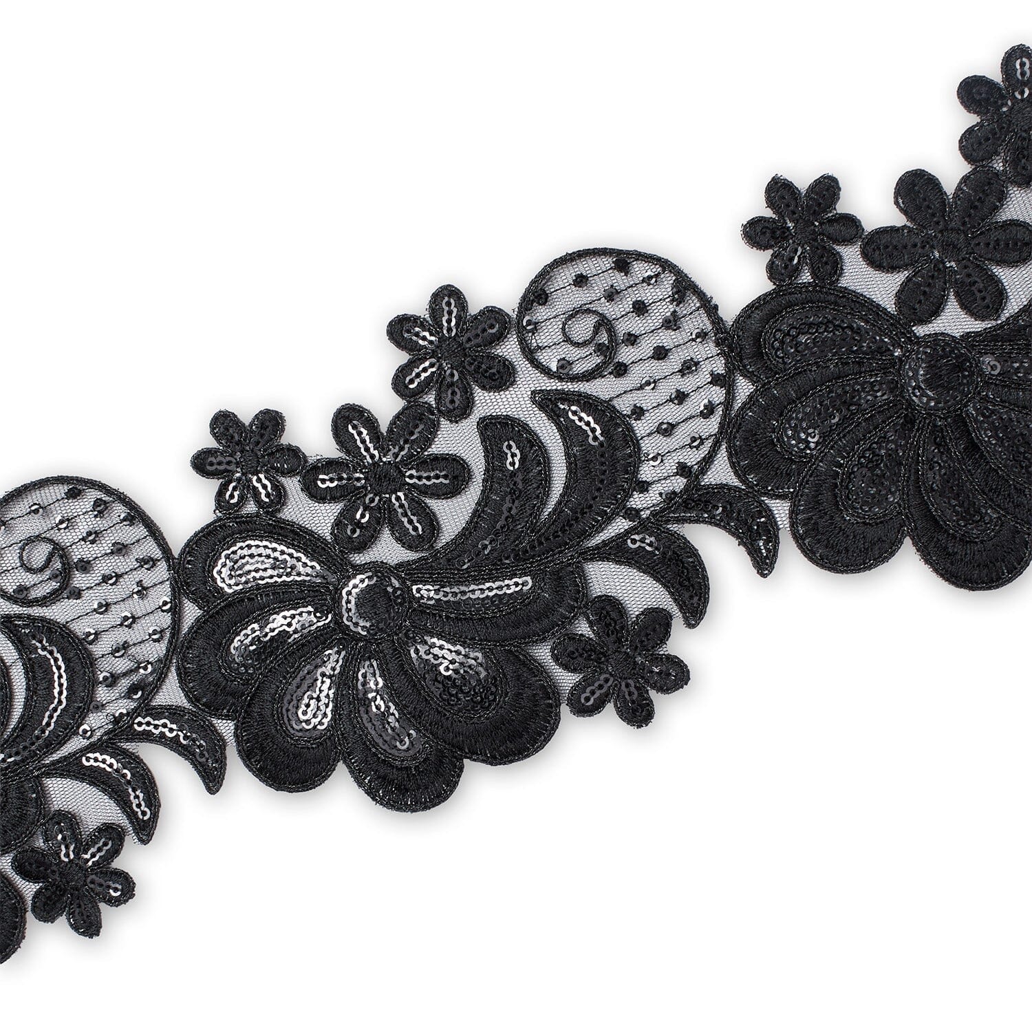 Wild Flower Corded Sequin Embroidery On 4 Inch Scalloped Mesh Lace Trim - Image 18