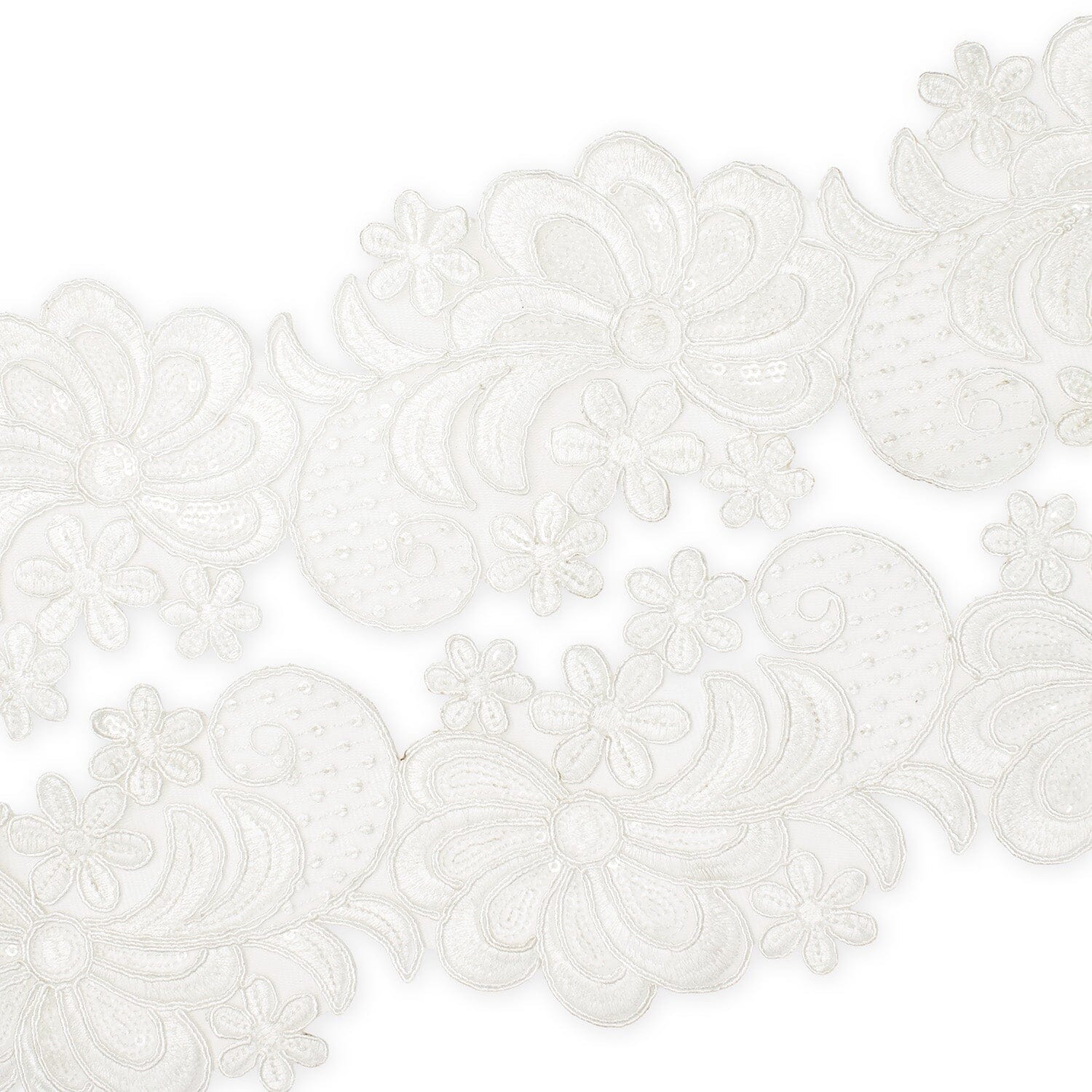 Wild Flower Corded Sequin Embroidery On 4 Inch Scalloped Mesh Lace Trim - Image 2