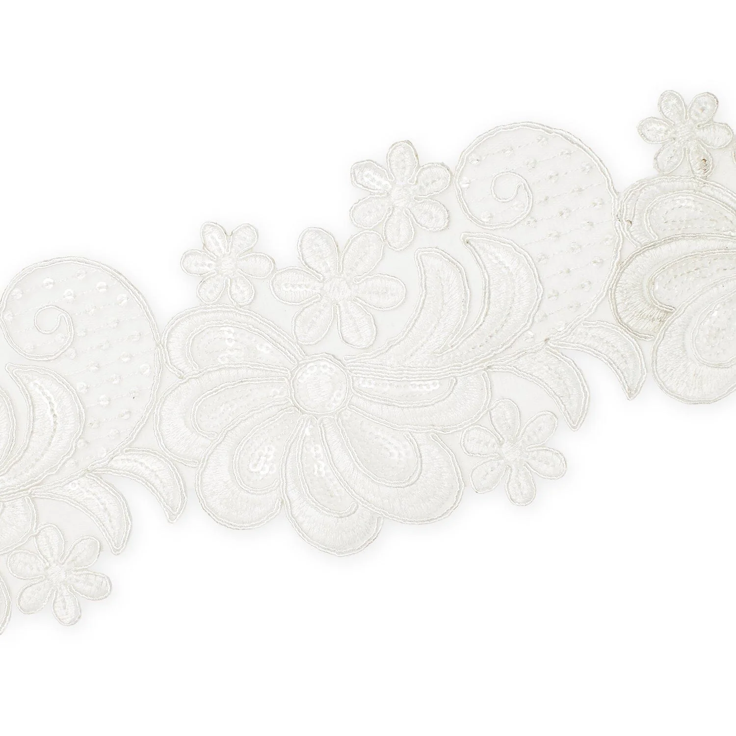 Wild Flower Corded Sequin Embroidery On 4 Inch Scalloped Mesh Lace Trim - Image 3