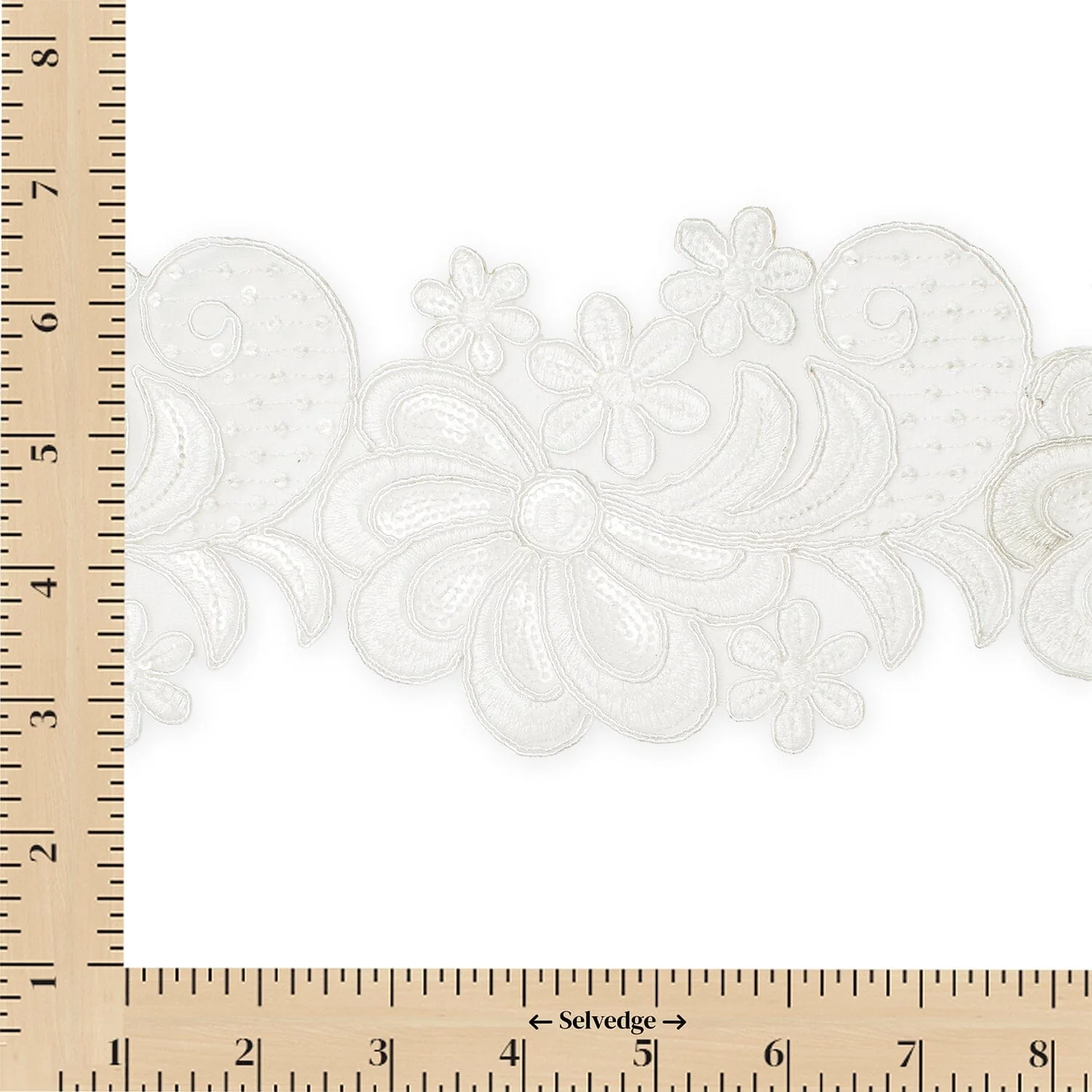 Wild Flower Corded Sequin Embroidery On 4 Inch Scalloped Mesh Lace Trim - Image 4