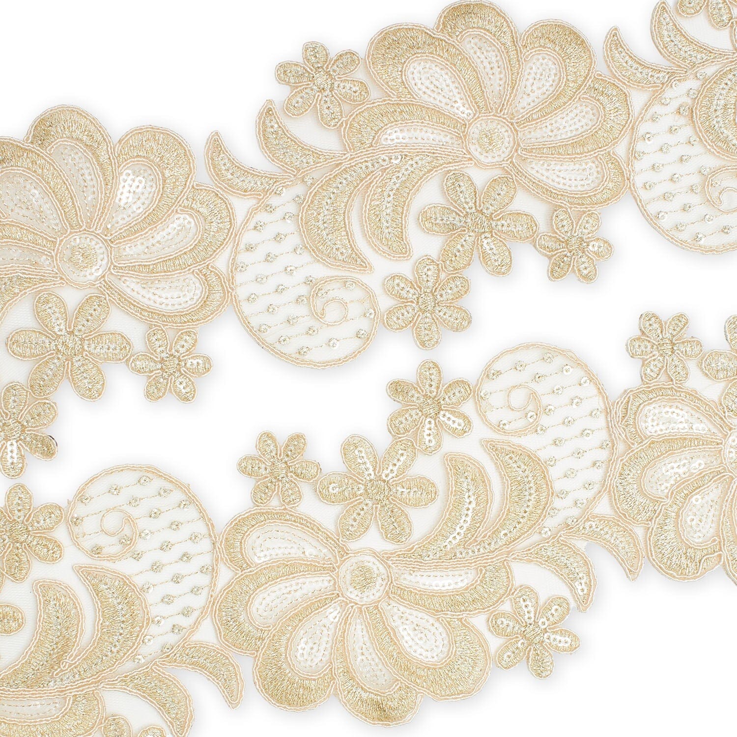 Wild Flower Corded Sequin Embroidery On 4 Inch Scalloped Mesh Lace Trim - Image 5