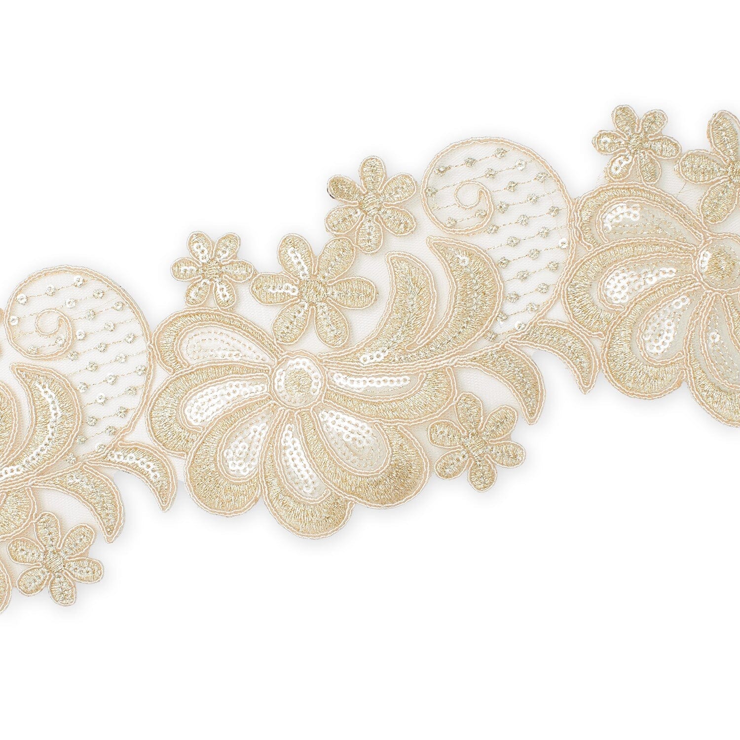 Wild Flower Corded Sequin Embroidery On 4 Inch Scalloped Mesh Lace Trim - Image 6