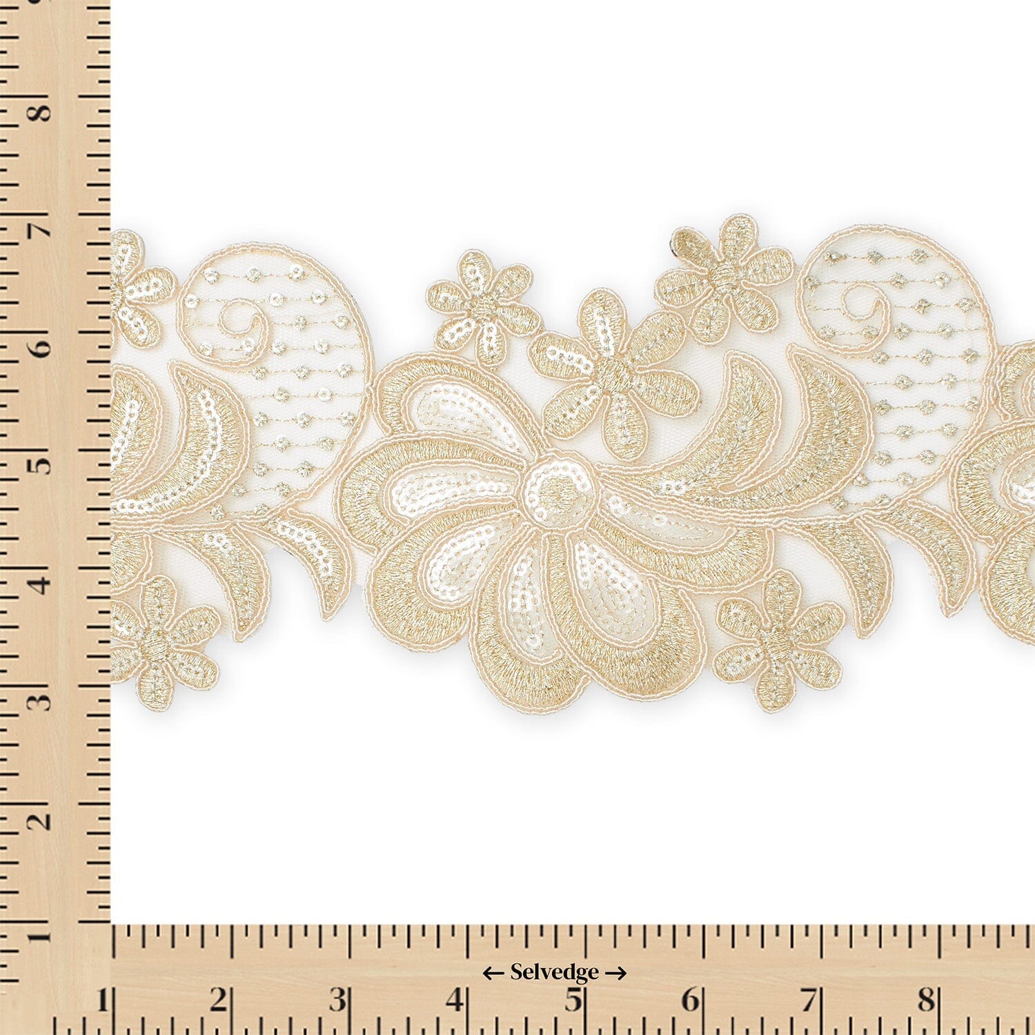 Wild Flower Corded Sequin Embroidery On 4 Inch Scalloped Mesh Lace Trim - Image 7