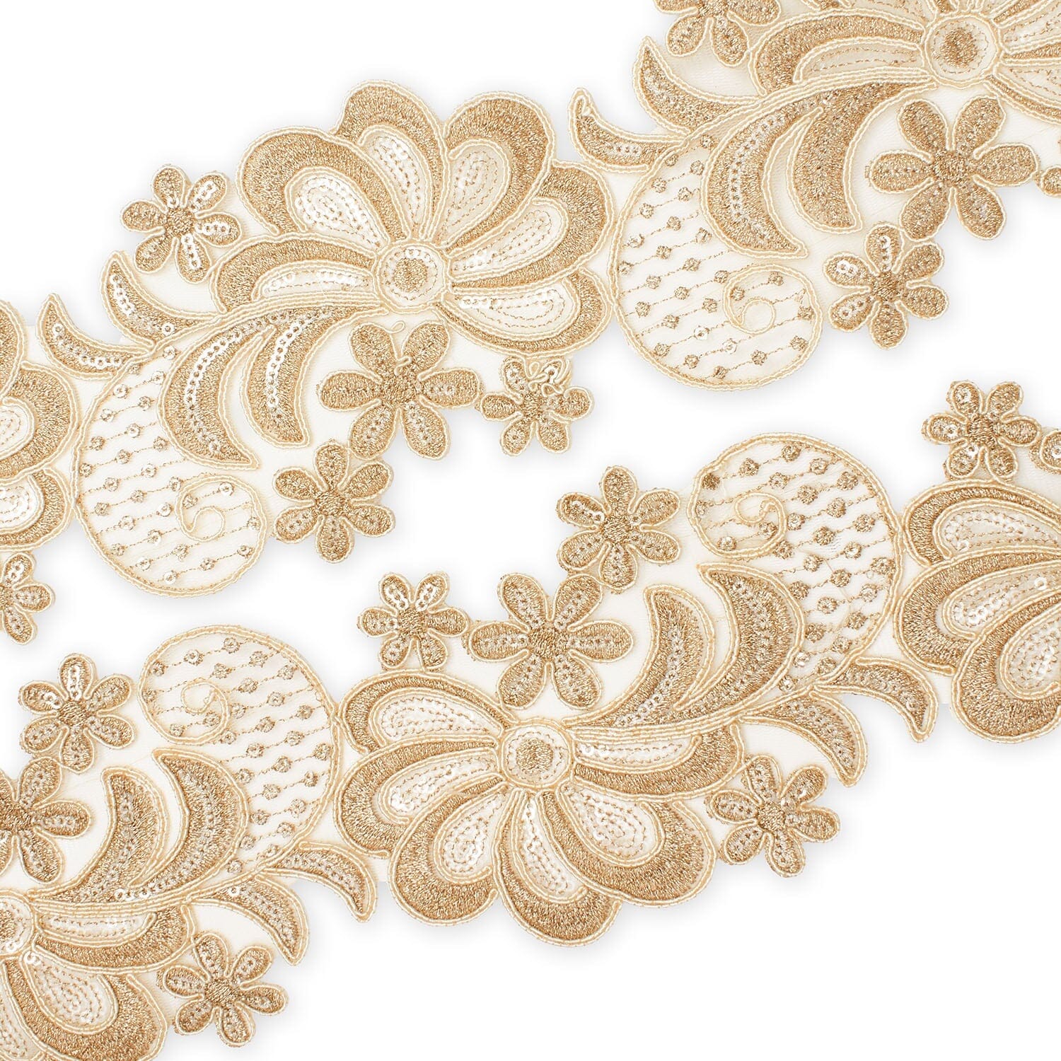 Wild Flower Corded Sequin Embroidery On 4 Inch Scalloped Mesh Lace Trim - Image 8