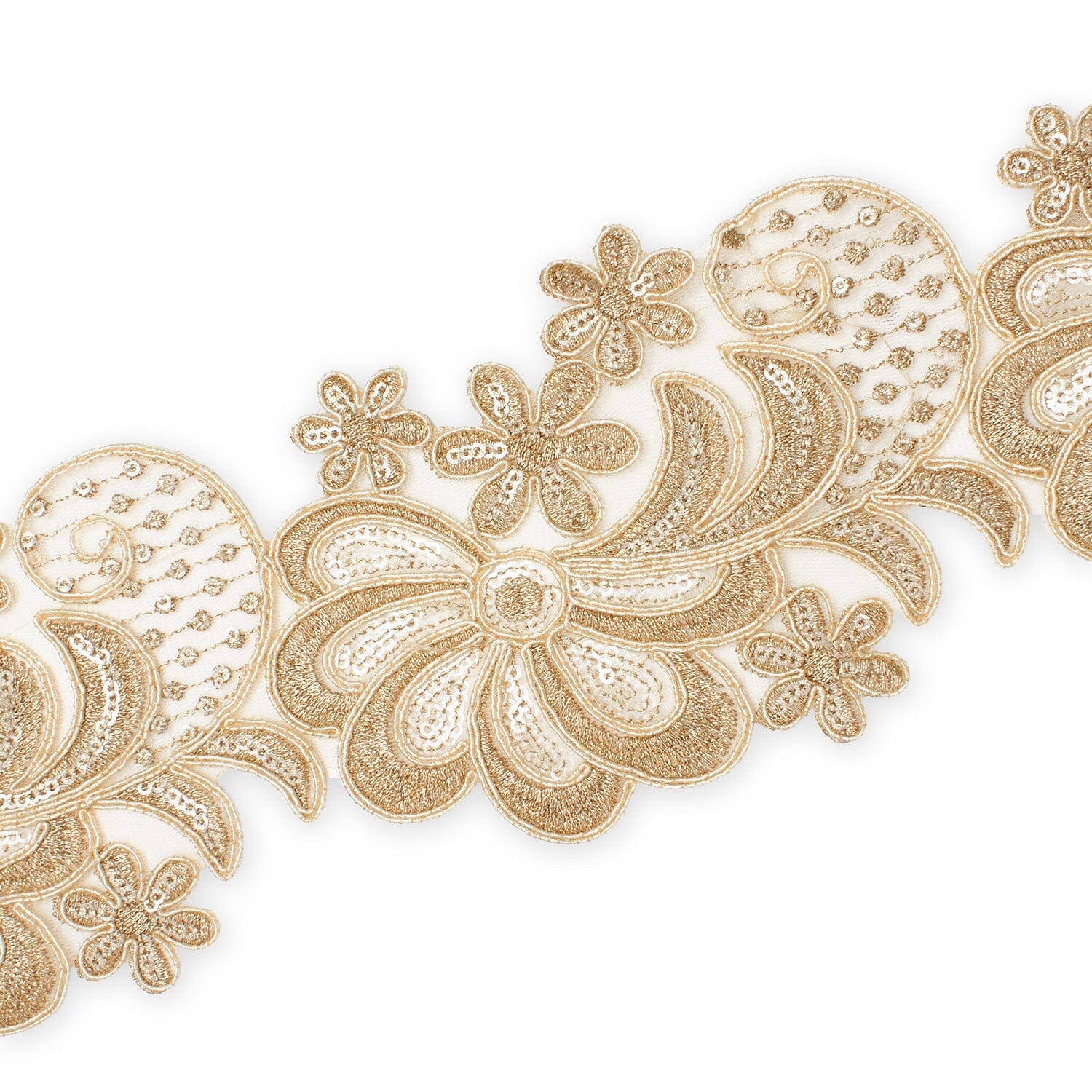 Wild Flower Corded Sequin Embroidery On 4 Inch Scalloped Mesh Lace Trim - Image 9